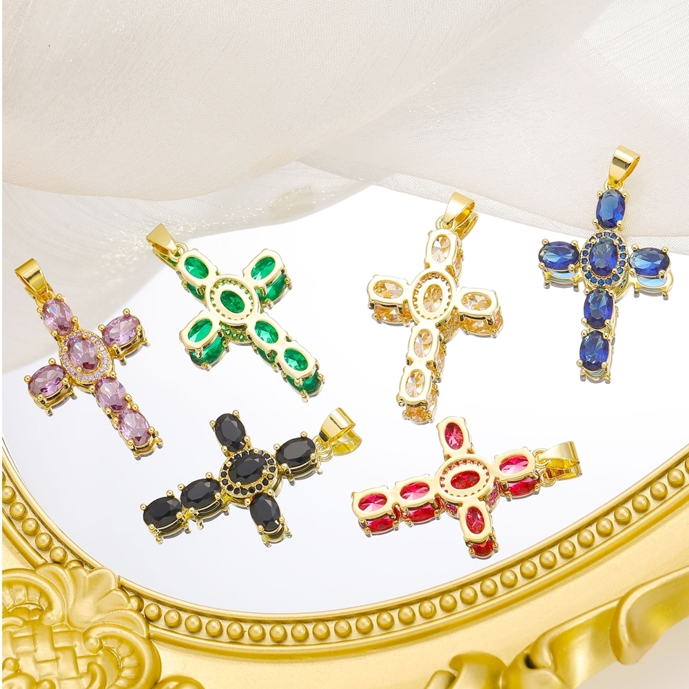 Charms Juya DIY 18K Real Gold Plated Wholesale Christian Cross Charms For Handmade Christmas Religious Rosary Pendant Jewelry Making 230826