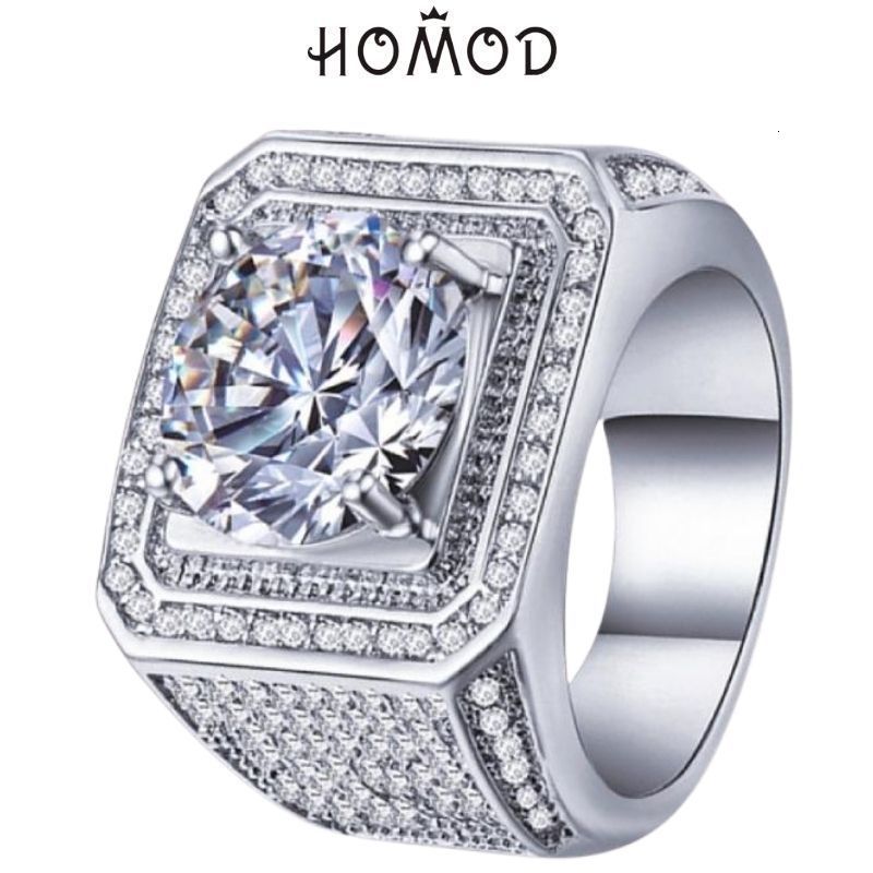 Band Rings HOMOD Micro Pave CZ Wedding Rings Engagement Hip Hop Ring Round Shape Cool Street women Men Bling Iced Out CZ Ring 230826