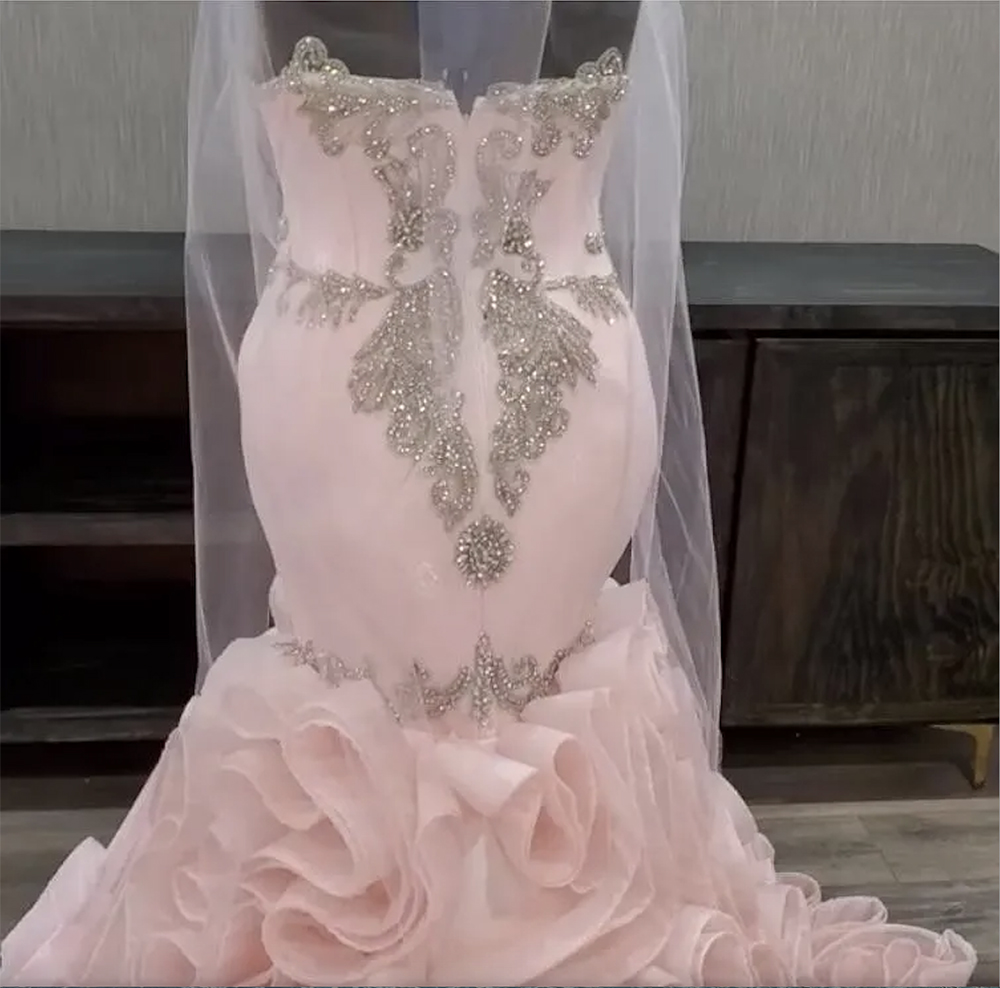 Blush Pink Mermaid Wedding Dresses 2023 Sweetheart Beads Crystal Plus Size Bridal Gowns Ruffles Dubai Robe De Mariee Vestidos Noiva