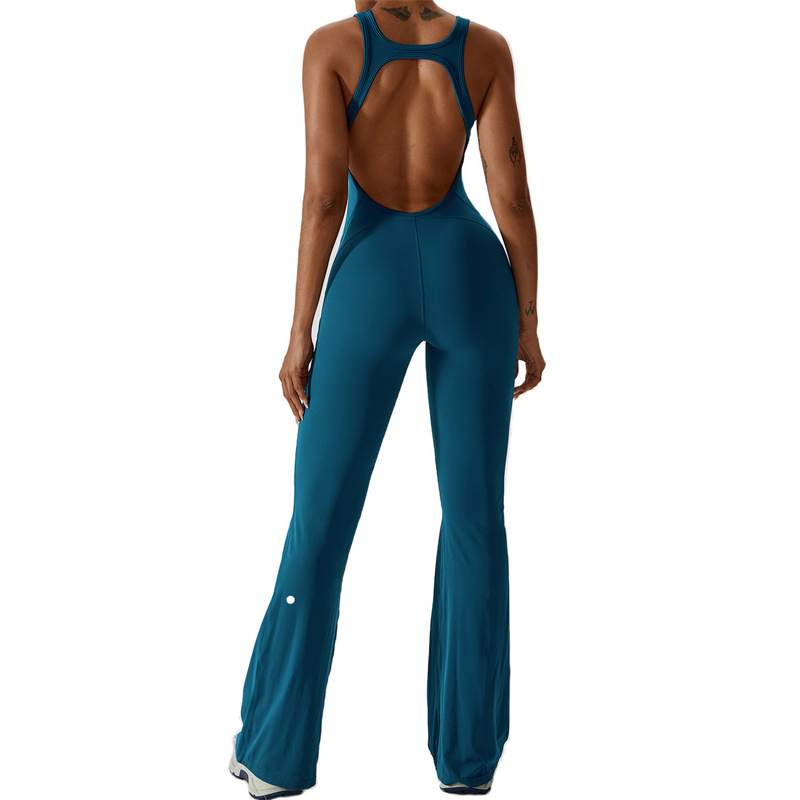 Women's one-piece yoga set sleeveless close fitting dance jumpsuit long pants quick drying and breathable bell bottoms