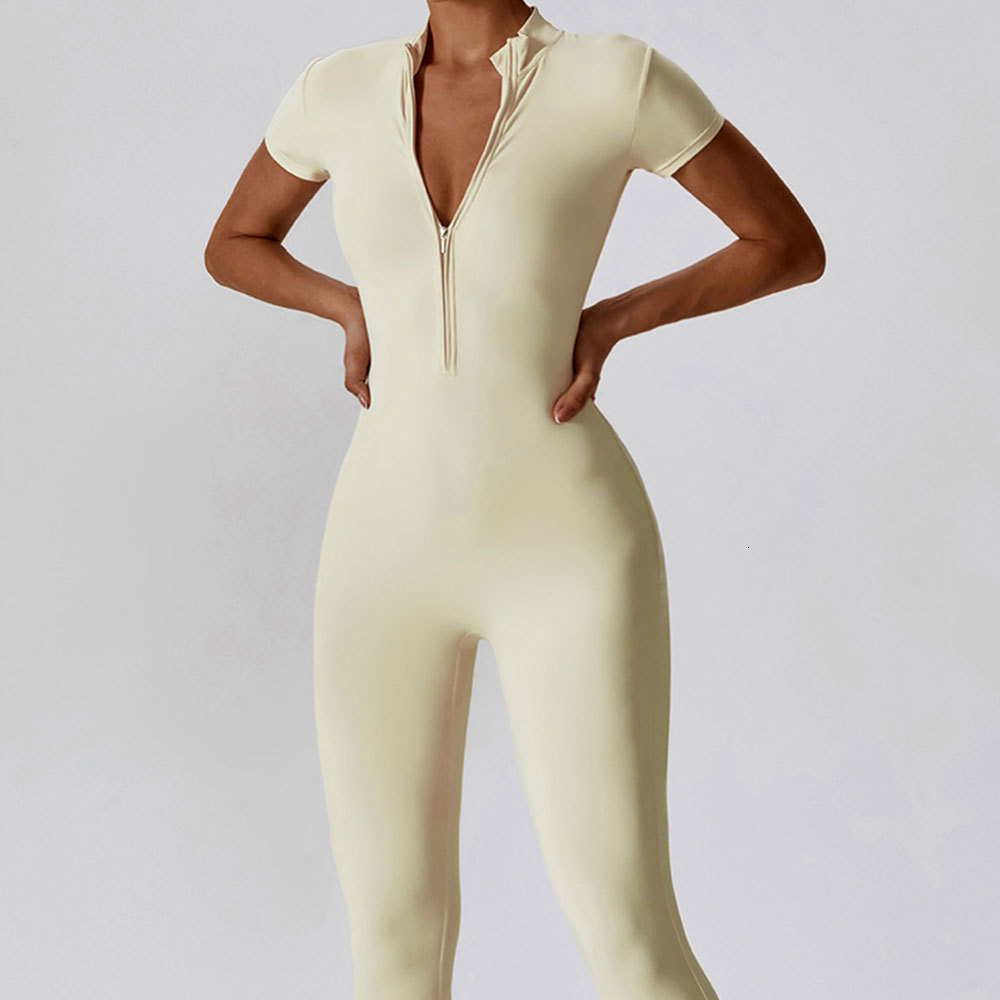 Yoga Outfits Yoga Set Women's Jumpsuits Suit Zipper Short Sleeve Gym Push Up Workout Clothes Fitness Bodysuit Sportswear Tracksuit 230825