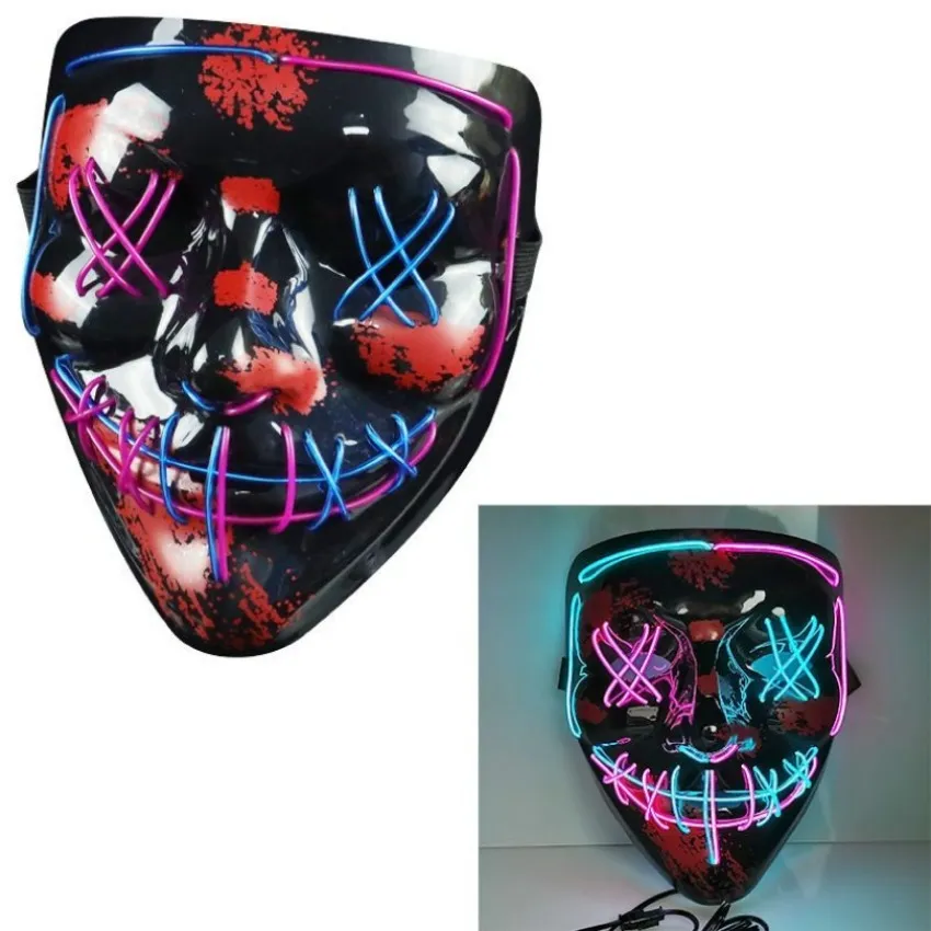 Black V-Shaped LED Cold Light Halloween Ghost Step Dance Glow Fun Election Year Festival Role Playing Clothing Supplies Party Mask 1005