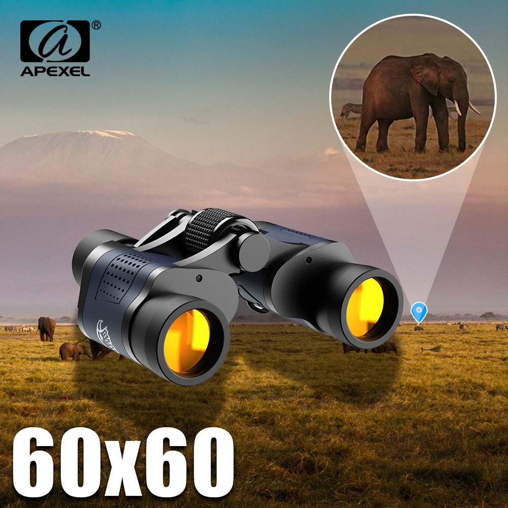 Telescopes APEXEL Professional Binoculars 60X60 Optics Telescope With Low Light Night Vision Powerful Hunting Binoculares for Camping Tools 230825