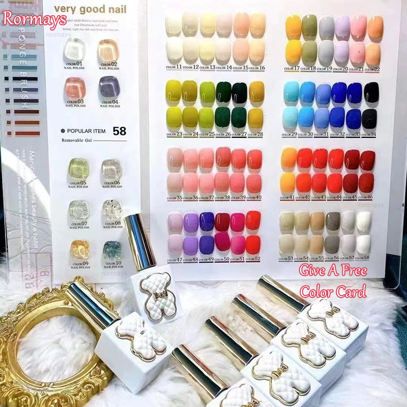 Rormays Hot Sale 15ml nail polish Lucky Bear 58 Color Mixed gel Set Semi permanent UV LED gel Soaking Nail Art Salon Gift Color Card gel Factory Whole