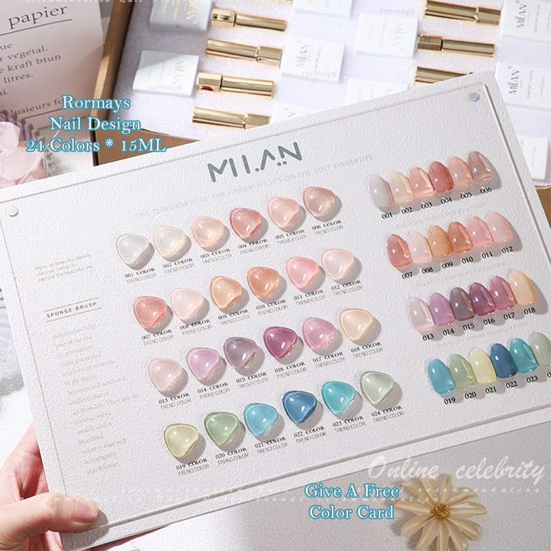 Rormays Gel Nail Polish 24 Color Suit Translucent Macaron 15ML Ultraviolet LED Gel Varnish Semi Permanent Jelly Gel Skin And Nail Salon Factory Wholes