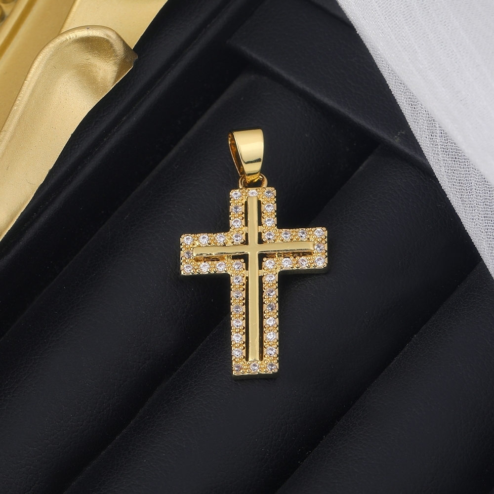 Charms Juya DIY 18K Real Gold Plated Wholesale Christian Cross Charms For Handmade Christmas Religious Rosary Pendant Jewelry Making 230826