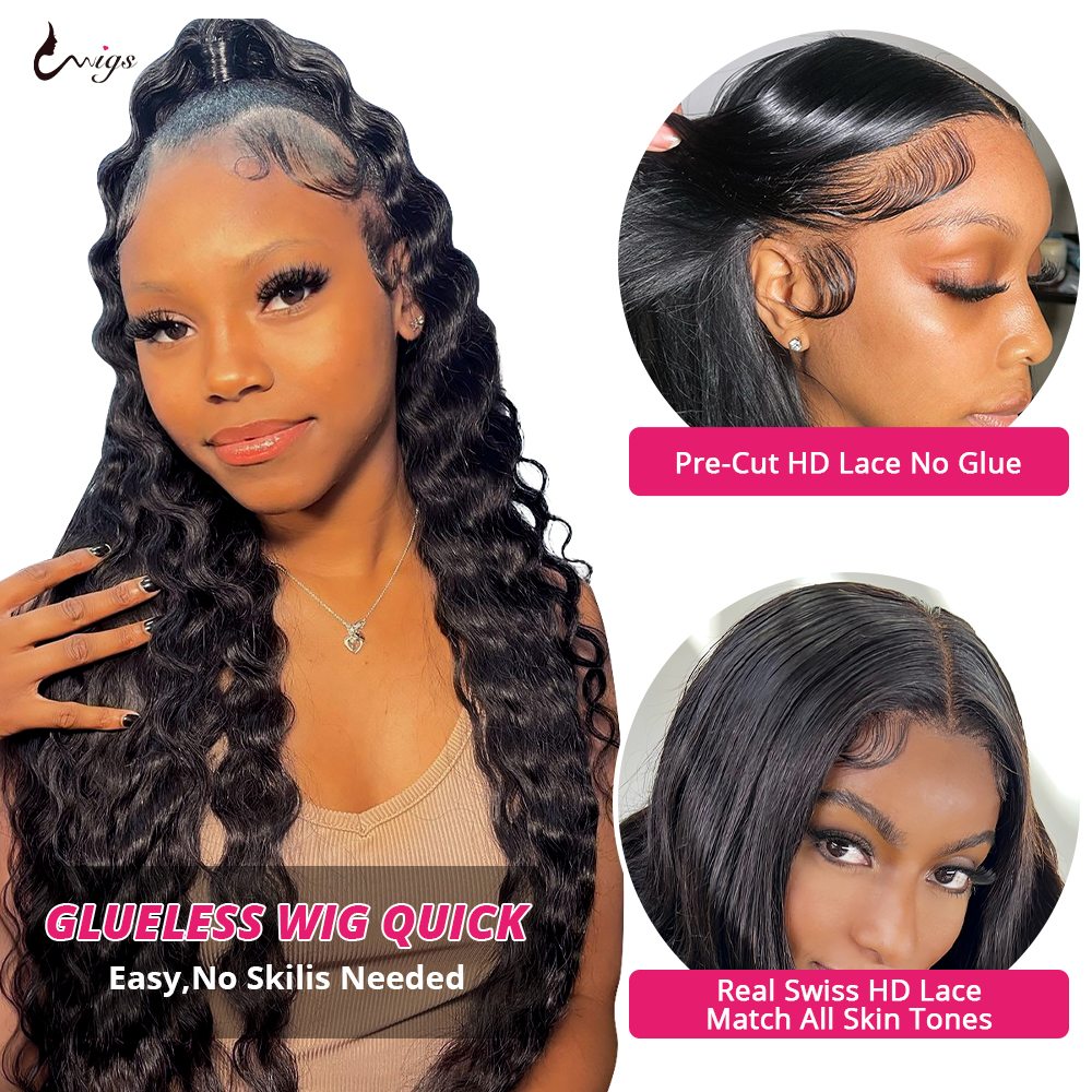 180 Density Glueless Preplucked Wigs Ready To Go 13X4 Loose Deep Wave Front Human Hair HD Lace Wear Pre Cut Wig