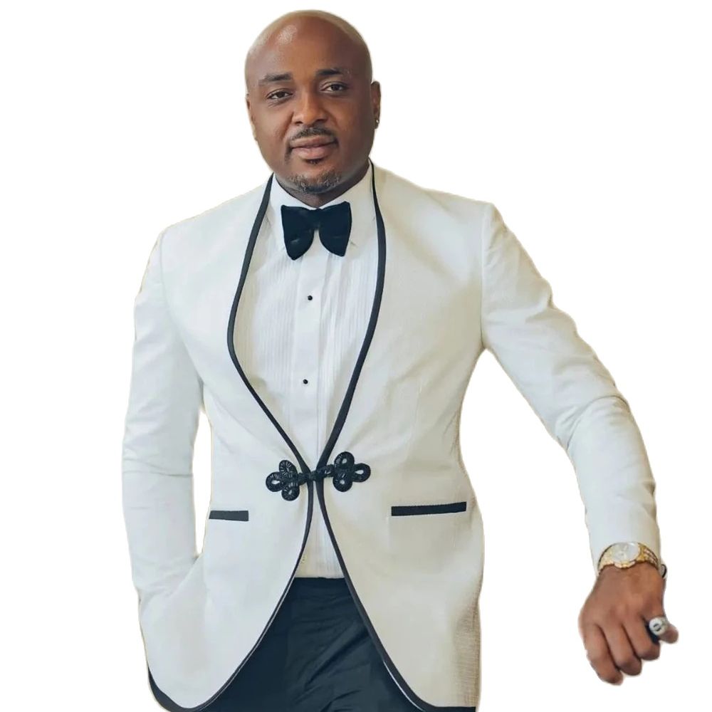 White Plus Size Tuxedos For Men Wedding Slim Fit Shawl Lapel Double Breasted Jacket 2 Pieces Male Costume Black Pants