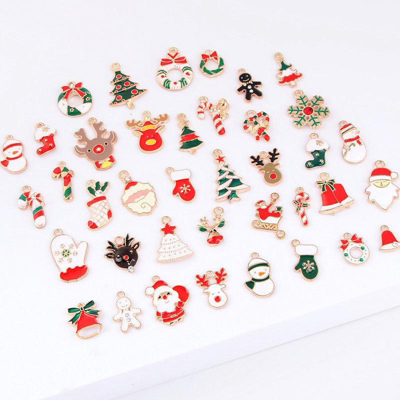 Charms 39pcs Mixed Colorful Christmas Series Enamel Charms Small Pendant Xmas Gifts DIY Handmade Jewelry Making Finding 230826