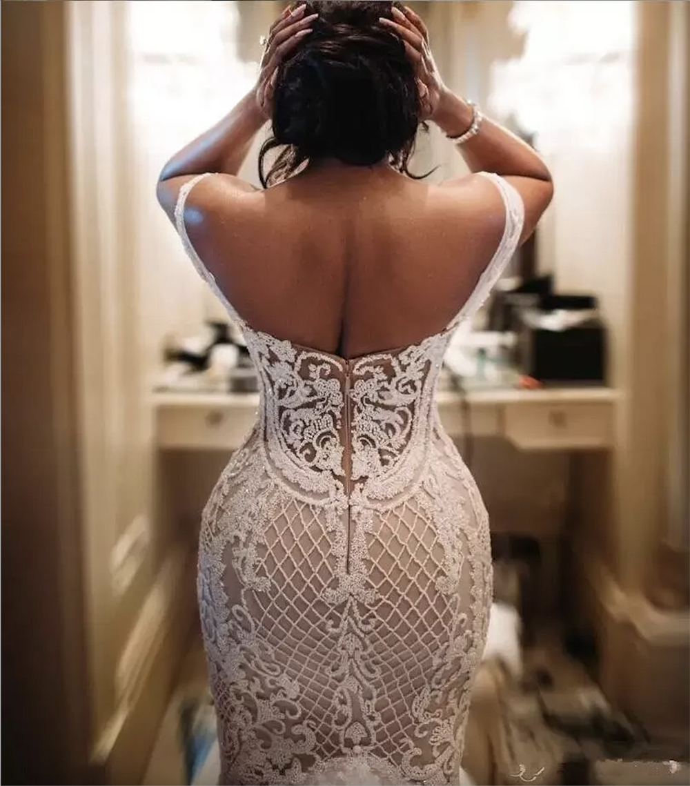 Sexy Off the Shoulder Mermaid Wedding Dresses 2023 Arabic Aso Ebi Lace Backless Vestidos De Novia Court Train Bridal Gowns Plus