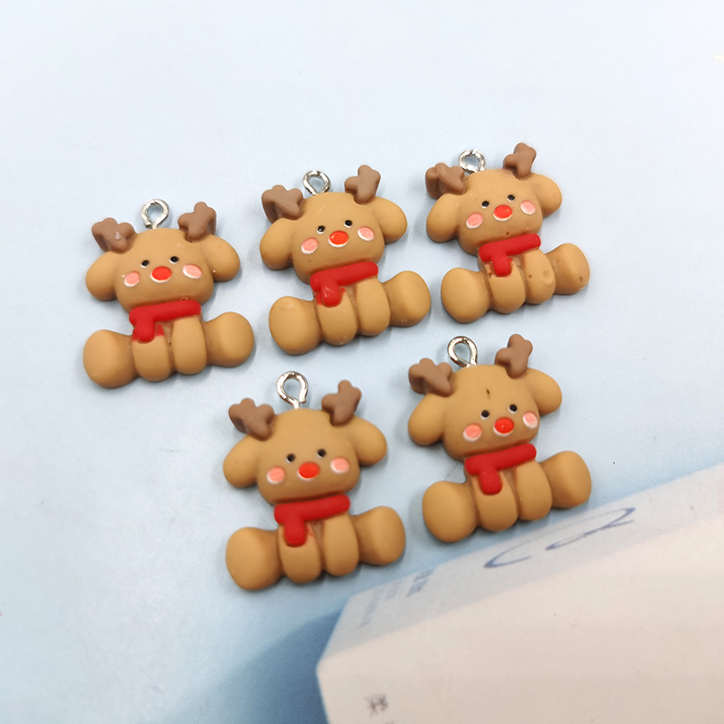 Charms 10Pcs Christmas Animals Deer Dog Resin Charms Kawaii Pendant Charms for Earring Bracelet Keychain Diy kid Jewelry Making C1090 230826