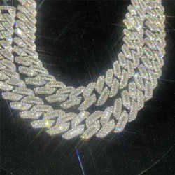 925 Sterling Silver Miami Cuban Link Chain Hip Hop Jewelry Diamond Clasp Iced Vvs Moissanite Baguette