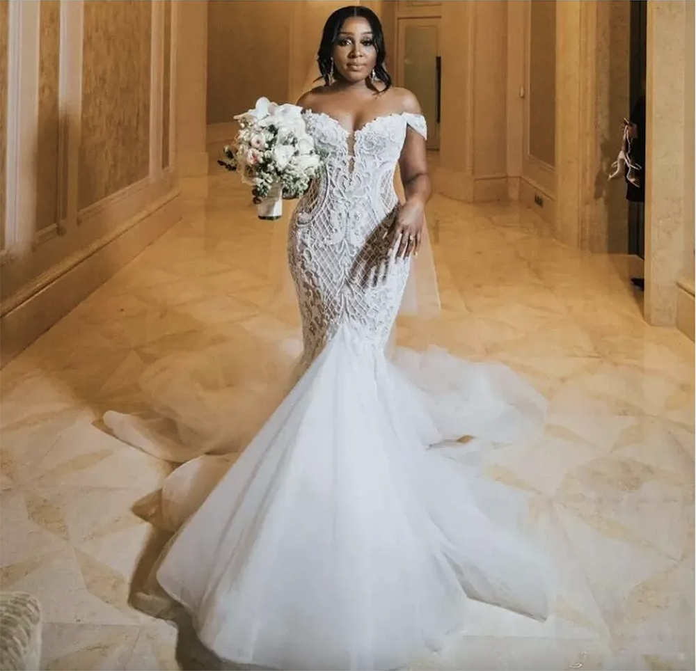 Sexy Off the Shoulder Mermaid Wedding Dresses 2023 Arabic Aso Ebi Lace Backless Vestidos De Novia Court Train Bridal Gowns Plus