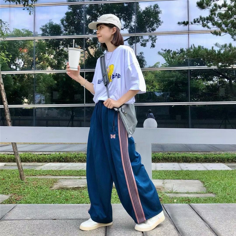 Men's Tracksuits Wide Needles sweatpants Men Women 1 1 Top Version Needles AWGE Wide Leg Trousers Embroidery Butterfly Track Pants 230825