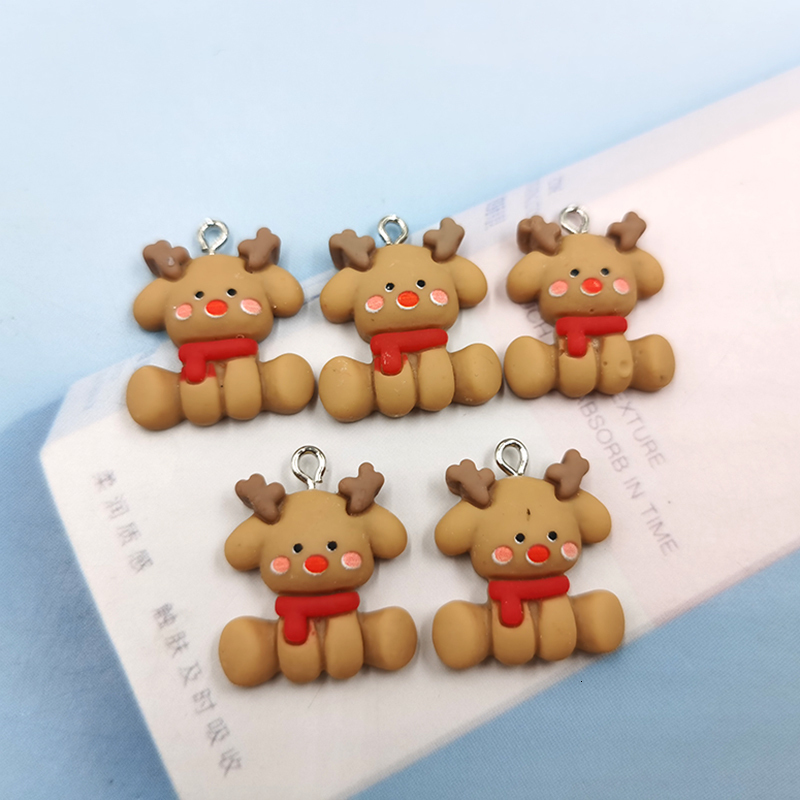 Charms 10Pcs Christmas Animals Deer Dog Resin Charms Kawaii Pendant Charms for Earring Bracelet Keychain Diy kid Jewelry Making C1090 230826