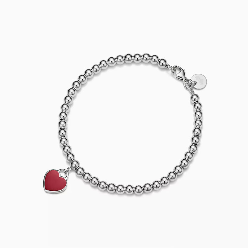 Designer Bracelet Chains Silver Heart Enamel Diamond Plated 4mm Bead Bracelet Classic Hand Jewelry