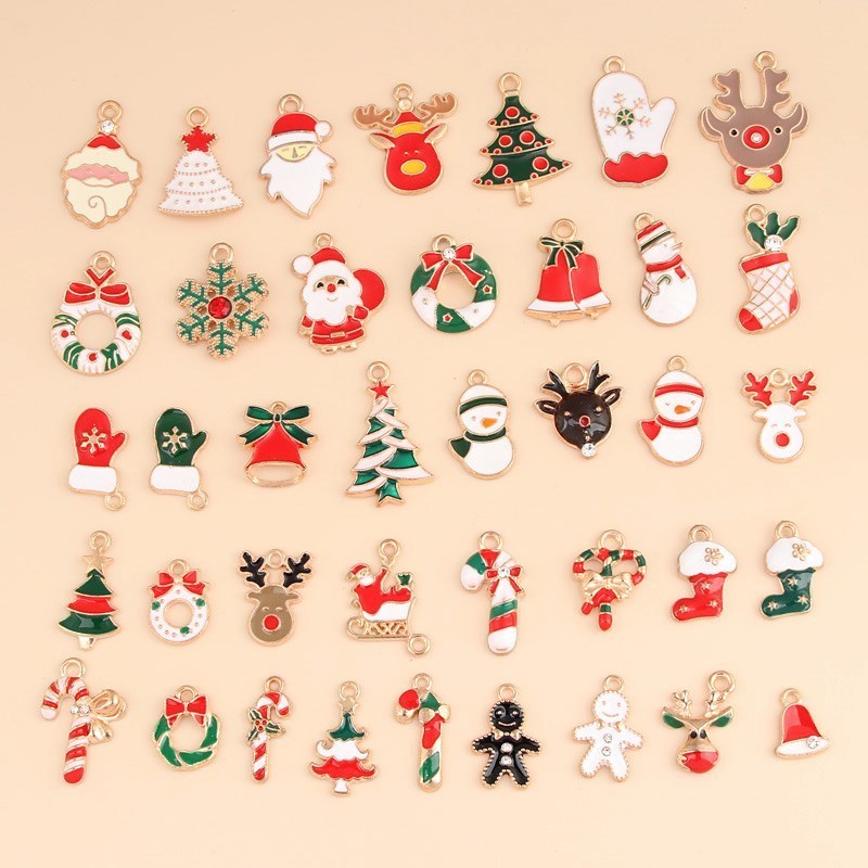 Charms 39pcs Mixed Colorful Christmas Series Enamel Charms Small Pendant Xmas Gifts DIY Handmade Jewelry Making Finding 230826
