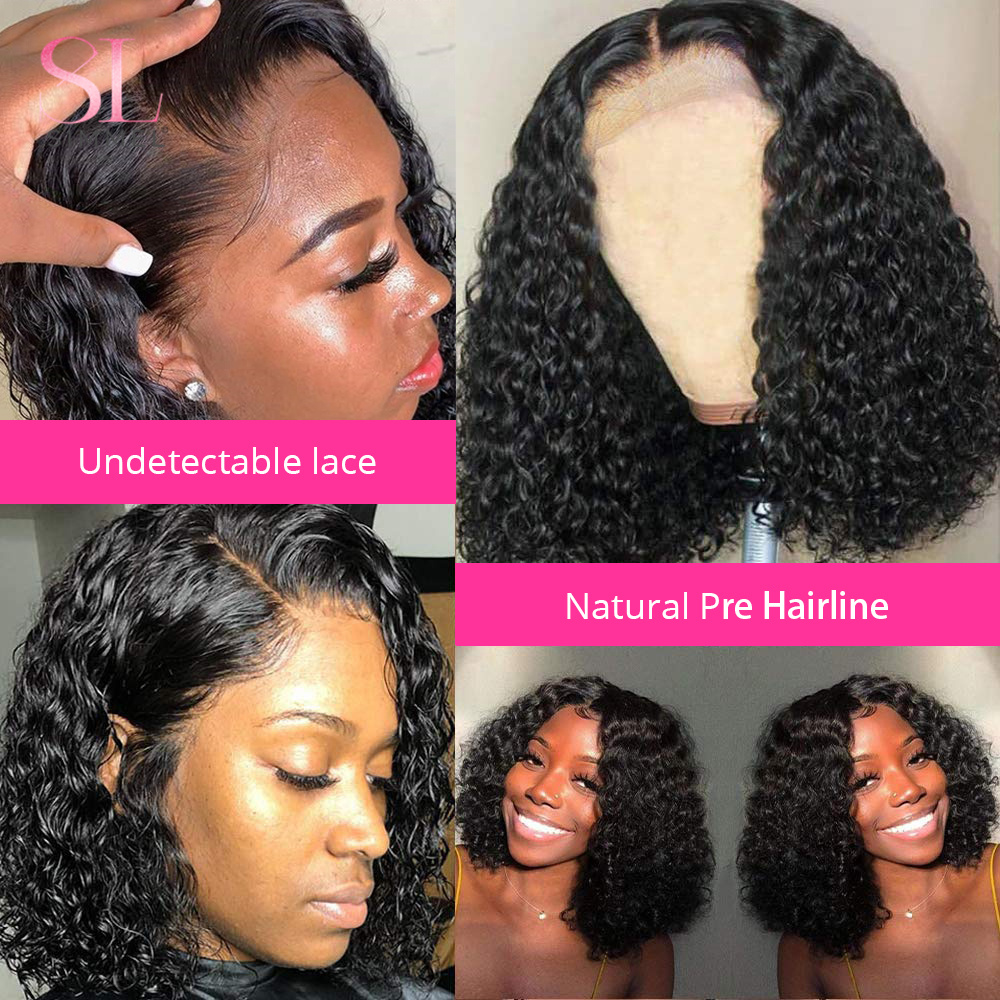 Bob Front Human Wave Hd Transparent Lace Frontal Short Hair Wigs Deep Curly Glueless Wig