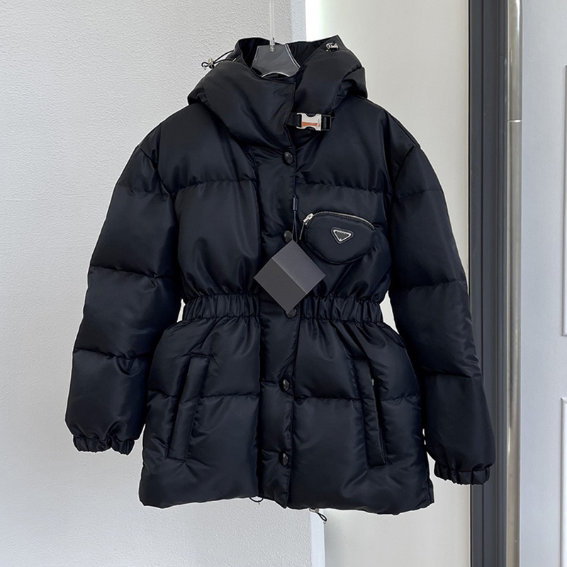 Designer Womens Classic Inverted Elastic Belt Waist Slim Fit Hooded Loose Relaxed Warm Winter Jacket Women Puffer Coat Size