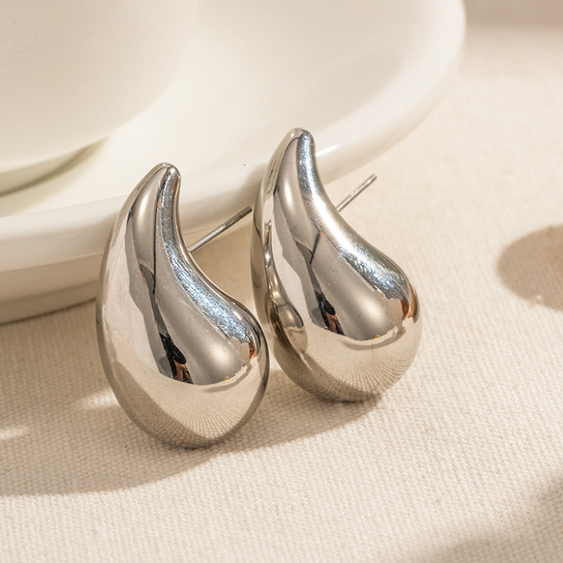 Hoop Huggie SIPENGJEL Gold Plated Chunky Dome Drop Earrings for Women Stainless Steel Thick Teardrop Earrings Dupes Lightweight Hoops 230826