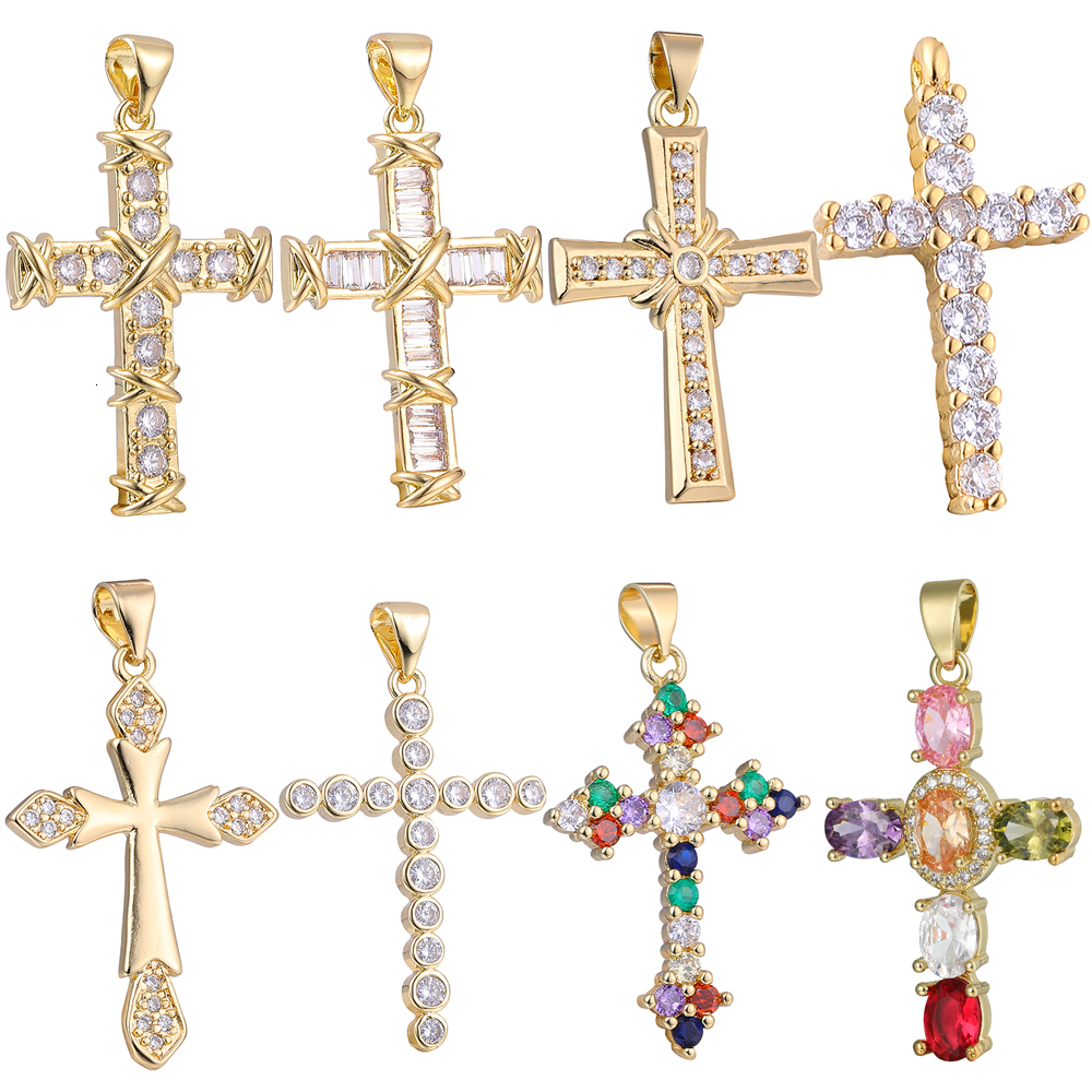 Charms Juya DIY 18K Real Gold Plated Wholesale Christian Cross Charms For Handmade Christmas Religious Rosary Pendant Jewelry Making 230826