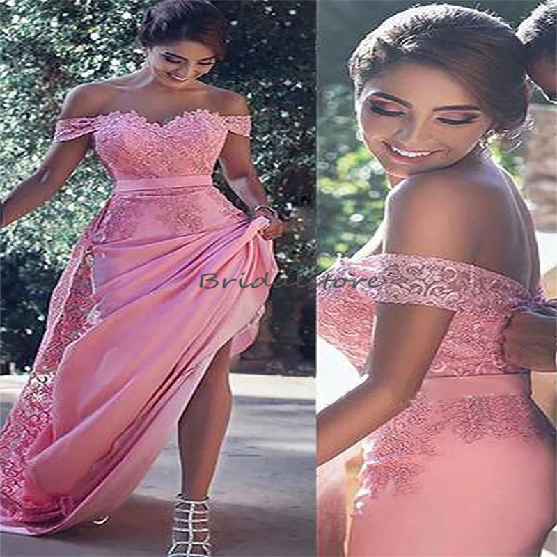 Middle East Pink Saudi Arabic Evening Dress 2023 Tight Mermaid Abaya Lace Prom Dress Off Shoulders Formal Ceremony Party Dress Vestios De Fiesta Robes