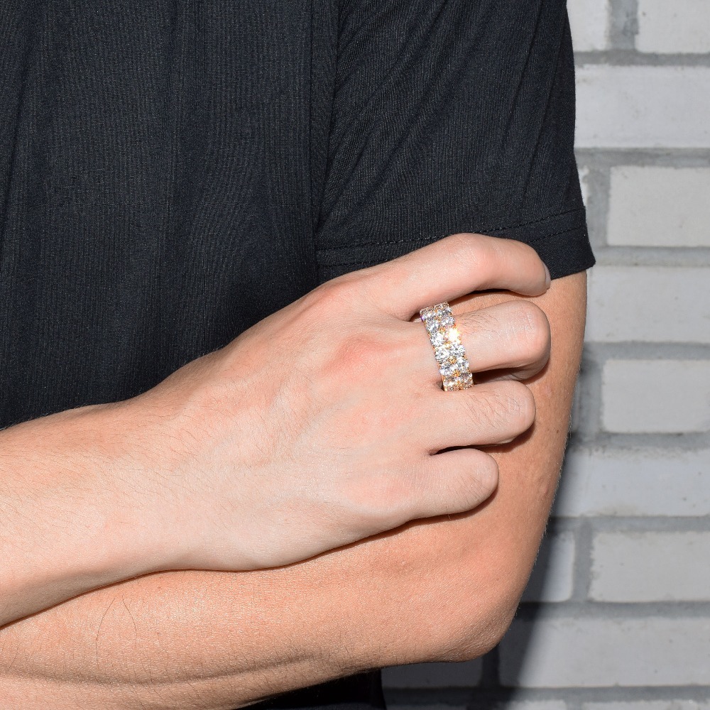 Band Rings Bubble Letter Two Rows Solitaire Couples Rings for Men Real Copper Gold Color Cubic Zircon Iced Out Fashion Hip Hop Jewelry 230826