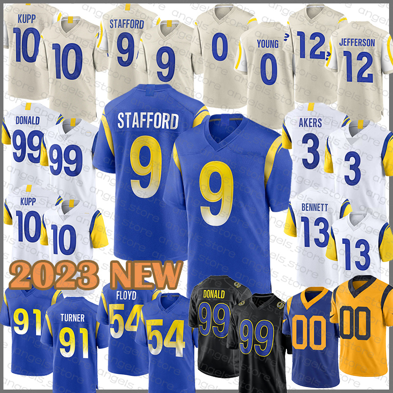 9 Matthew Stafford Football Jersey 99 Aaron Donald Cooper Kupp Cam Akers Stetson Bennett Byron Young Van Jefferson Kobie Turner Leonard Floyd Daniel Hardy