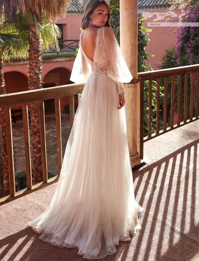 New Summer Boho Wedding Dress For Women V-neck Long Puffy Sleeves Lace Appliques Bride Gowns Customed Vestidos De Noiva
