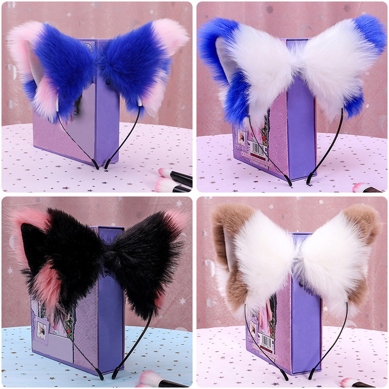 Headbands 1PC Realistic Furry Animal Cat Ears Headband Lolita Cute Faux Fur Anime Hair Hoop Halloween Cosplay Party Headpiece 230826