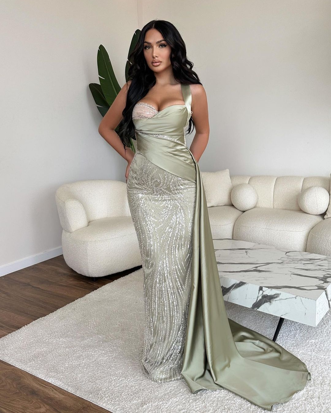 Elegant Evening Dresses Crystal Beads Sequins Prom Straps Formal Long Red Carpet Dress For Special Ocn Lz0304
