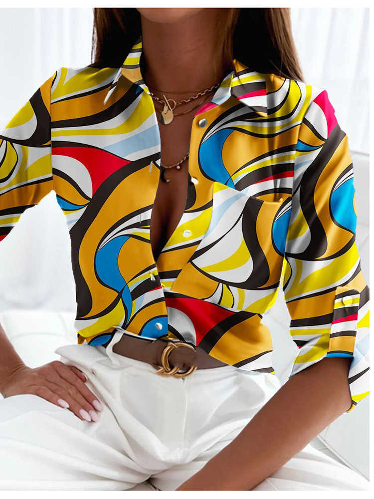Women's Blouses Shirts Blusas De Mujer 2023 Casual Long Sleeve Print Blouse Women 2023 Fashion Turn Down Collar White Shirts Spring Autumn Tops T