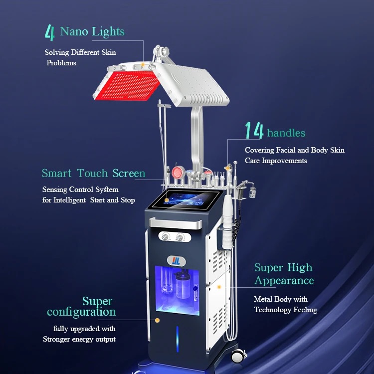 new design 14 in 1 water oxygen jet aqua peel facial machine with photon led light therapy