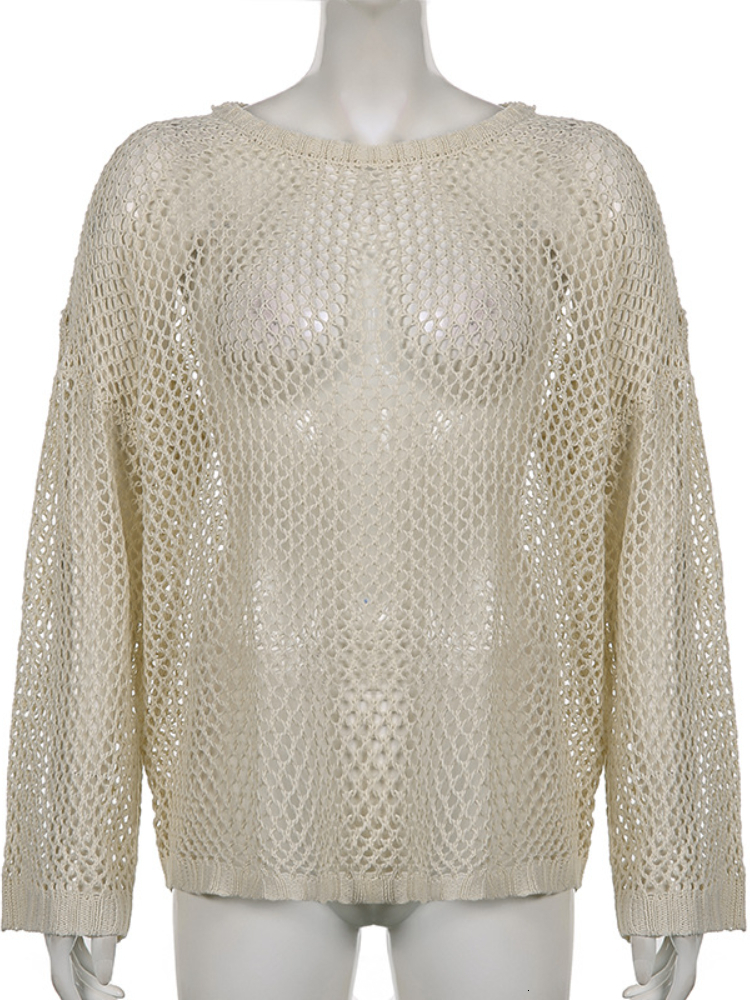 Women's Sweaters Y2K Harajuku Hollow Out Knitted Sweater For Women Autumn Vintage Long Sleeve Knitted Pullover Female Retro Smock Sweater 230827