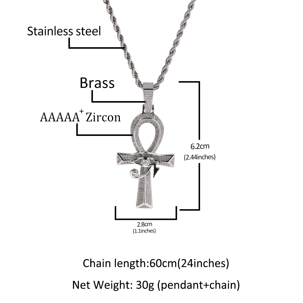 Pendant Necklaces THE BLING KING Iced Eye of Horus Ancien Egypt Ankh Pendant Necklace Big Vintage Zirconia Cross Key Of Life Guardian Jewelry Gift 230