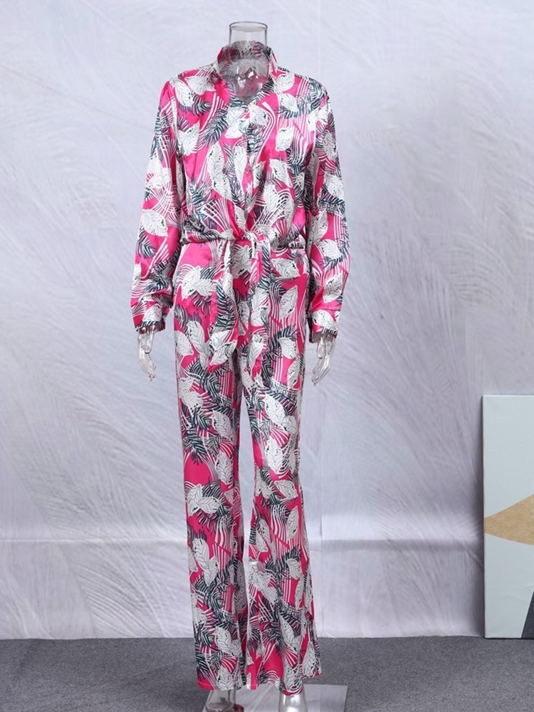 Womens Two Piece Pants Fashion Printed Set For Women Lapel Long Sleeve Laceup Shirt Top Loose Pant Suit Summer Casual Lady Outfit 230826