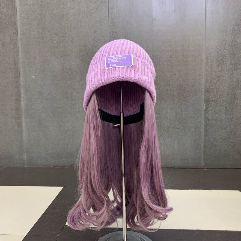 Beanie/Skull Caps Trend Long Curly Wig Hats Knitted Wig Hats Women Casual Knitted Hat Invisible Detachable Wig Cold Beanies Winter Warm Bonnets 230826