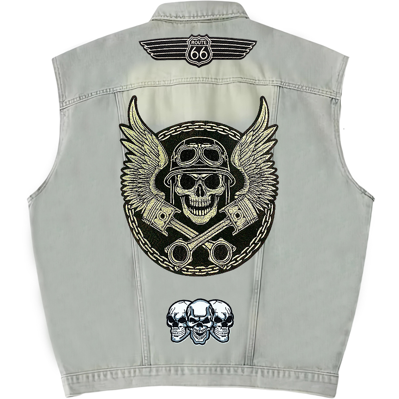 Men's Vests Short Loose Men Denim Vest Motorcycle Waistcoat Embroidery Patches Sleeveless Cowboy Jacket Club Riding Punk Veste 230826
