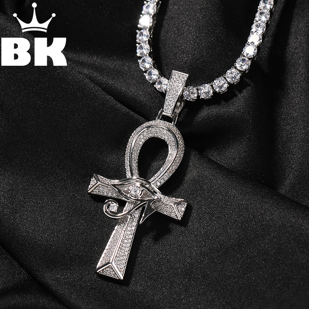 Pendant Necklaces THE BLING KING Iced Eye of Horus Ancien Egypt Ankh Pendant Necklace Big Vintage Zirconia Cross Key Of Life Guardian Jewelry Gift 230