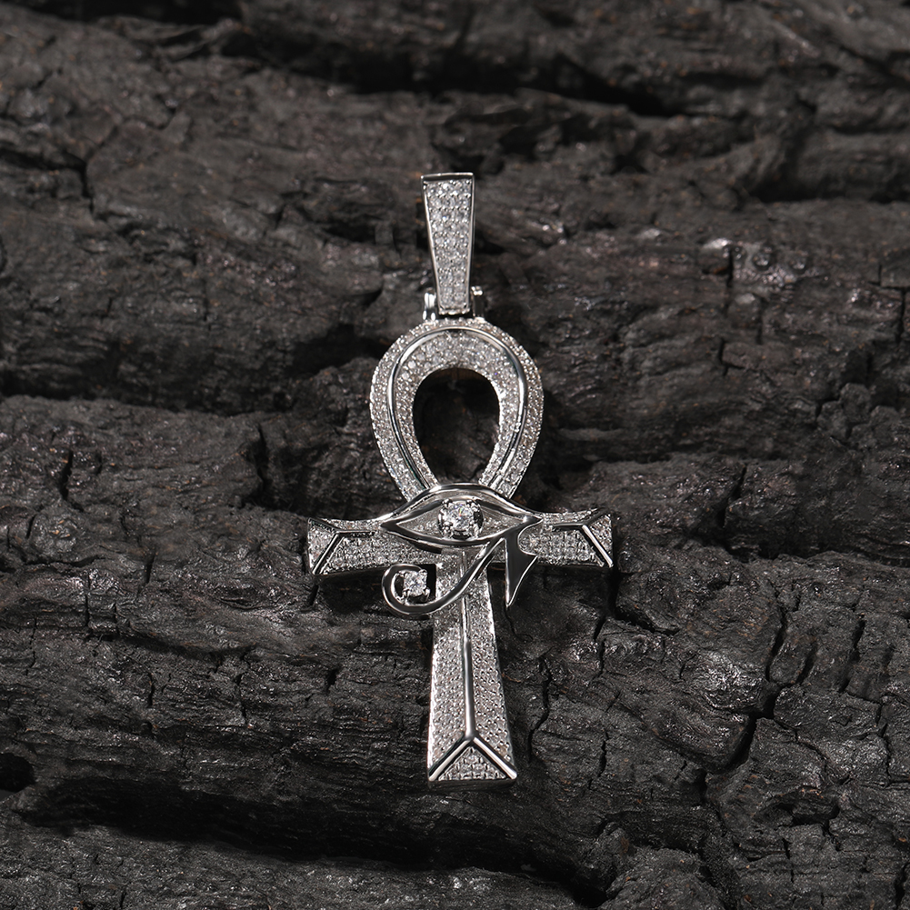 Pendant Necklaces THE BLING KING Iced Eye of Horus Ancien Egypt Ankh Pendant Necklace Big Vintage Zirconia Cross Key Of Life Guardian Jewelry Gift 230
