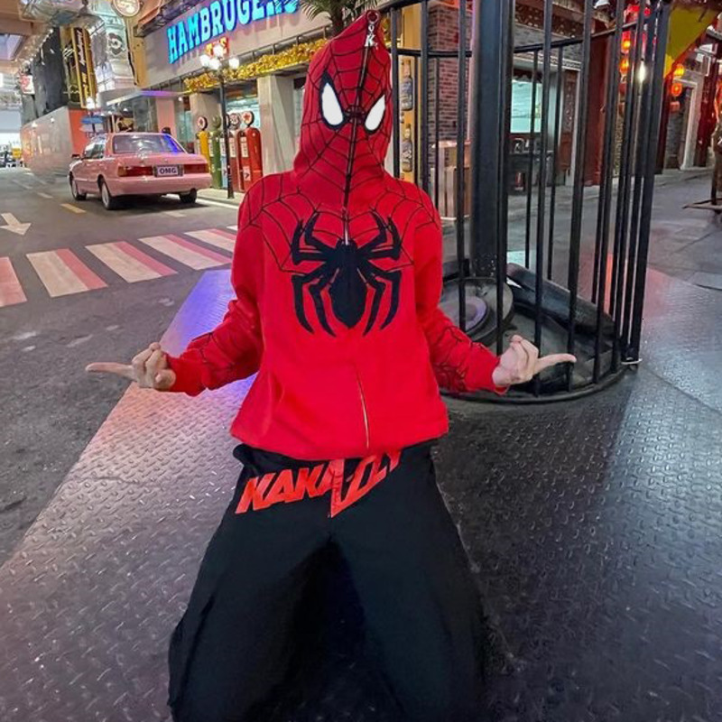 Men's Hoodies Sweatshirts Spider Print Y2k Gothic Sweater Hoodie Men Hip Hop Dark Zip Up Hooded Cardigan Full Chain Women Loose Couple Hoodie Str
