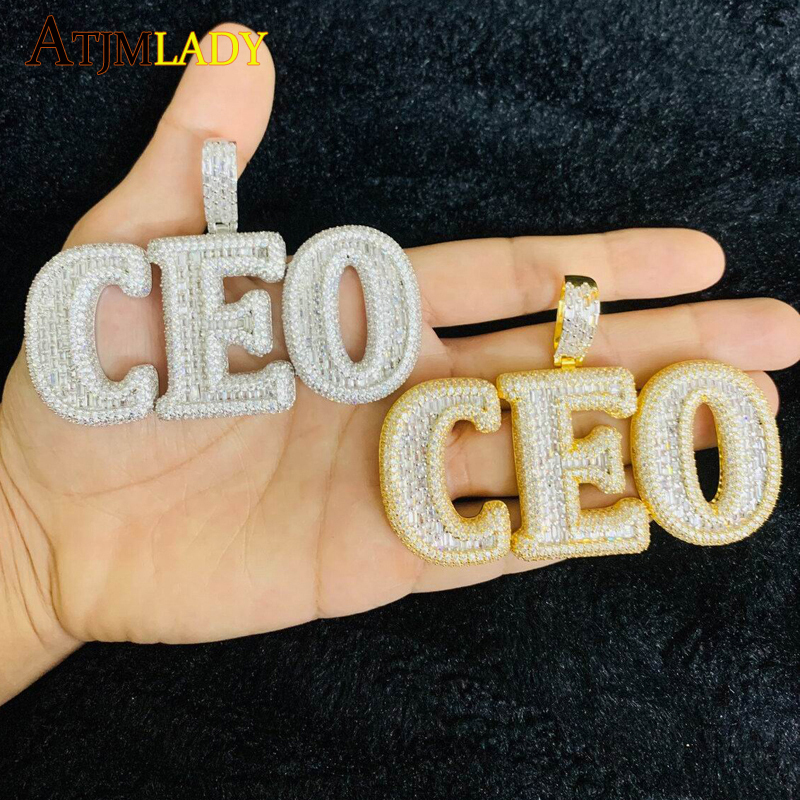 Pendant Necklaces Hip Hop Fashion CZ Letter CEO Pendant Necklace Iced Out Bling 5A Cubic Zirconia Full Paved Tennis Chain For Boy Men Jewelry 230826