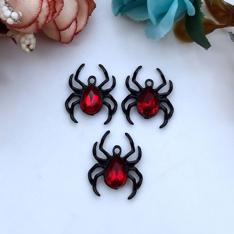 Charms 5pcs Blood Red Spider Pendant Gothic Tarantula Pendant Wiccan Witchy Creepy Cute Halloween Handcrafted Jewelry Accessories 230826