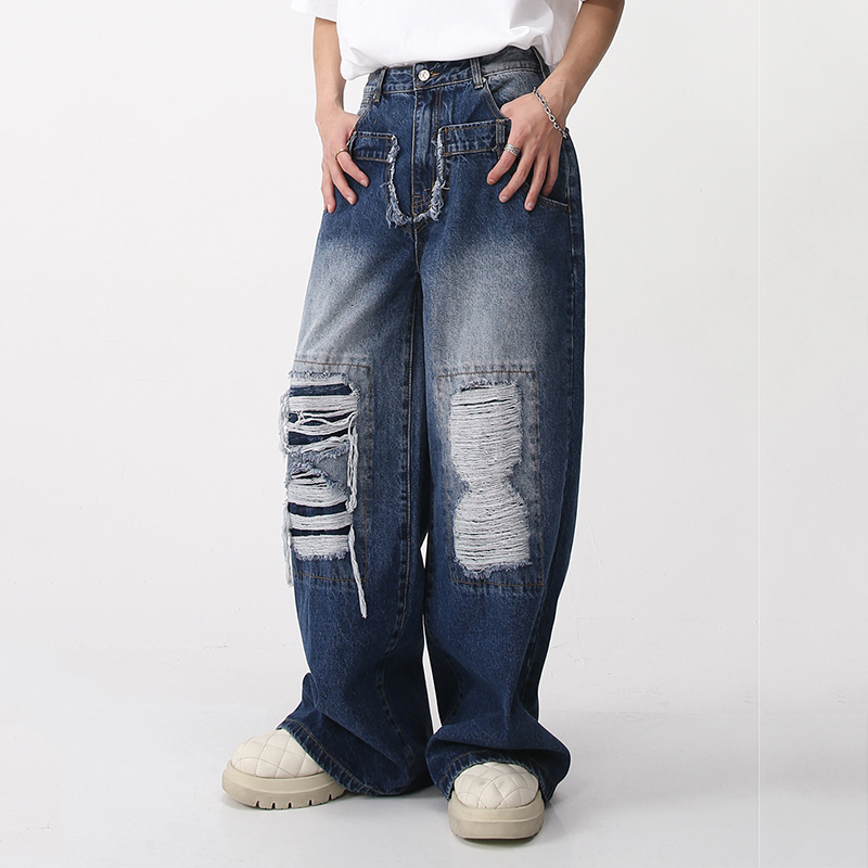 Men's Jeans IEFB Men's Wear Casual Jeans Trousers Spring Loose Wide Leg Patch Hole Contrast Color Male Pants Vintage 9A6952 230827