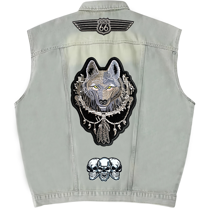 Men's Vests Short Loose Men Denim Vest Motorcycle Waistcoat Embroidery Patches Sleeveless Cowboy Jacket Club Riding Punk Veste 230826
