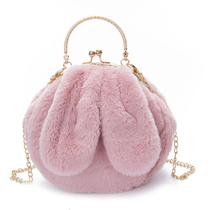 Evening Bags Plush Handbag Clutch Cute Rabbit Ear Shoulder Bag Clip Open Metal Handle Crossbody Bags Women Soft Small Winter Bag20*20*10cm 230826