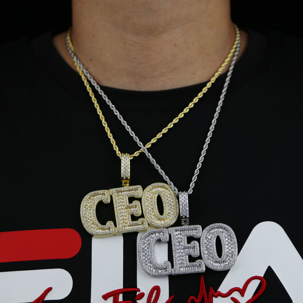 Pendant Necklaces Hip Hop Fashion CZ Letter CEO Pendant Necklace Iced Out Bling 5A Cubic Zirconia Full Paved Tennis Chain For Boy Men Jewelry 230826
