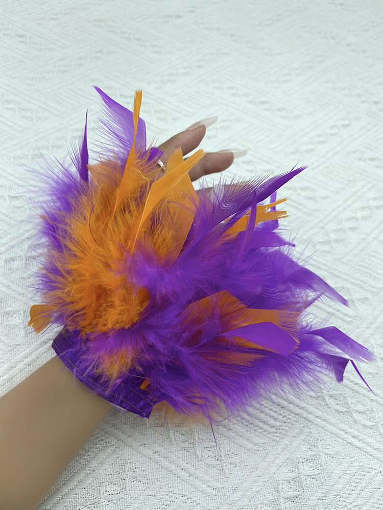 Fingerless Gloves Women Natural Fur Feather Cuffs Sexy Snap On Bracelet Arm Cuff Shirts Sleeves For Women Real Ostrich Feather Anklet Wrist Cuff 23082