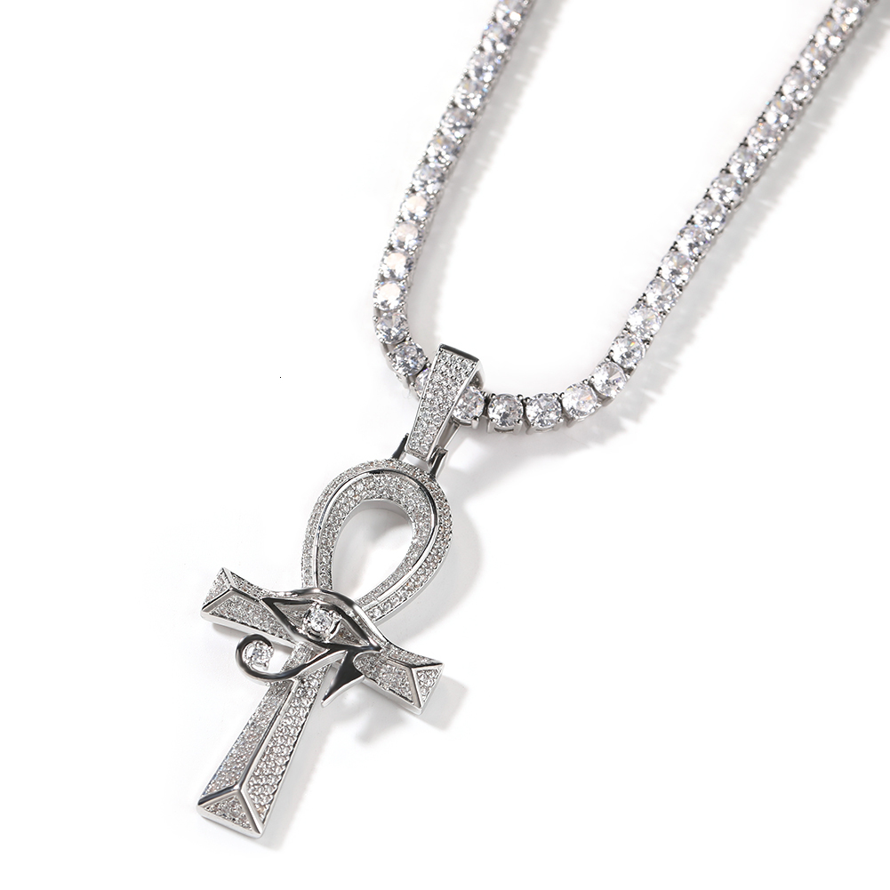 Pendant Necklaces THE BLING KING Iced Eye of Horus Ancien Egypt Ankh Pendant Necklace Big Vintage Zirconia Cross Key Of Life Guardian Jewelry Gift 230