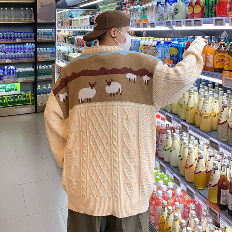 Men's Sweaters 2023 Harajuku Knitted Cartoon Sheep Pullovers Men Hip Hop Streetwear Sweater Male Autumn Winter Loose 230826